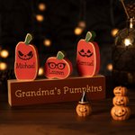 Personnalisé Halloween en bois 1-20 visage mignon citrouille Noms Décoration avec base Bureau Home Decor Cadeau d'Halloween pour Famille Ami
