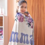 Personalised Colorful Flowers Soft Cozy Throw Blanket with Name Floral Home Decor Birthday Gift for Women Girls