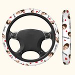 Personalised Multicolor Heart Flower Face Photo Anti-Slip Car Steering Wheel Cover with Name Car Accessories Birthday Gift for Car Owner