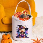 Personalized Watercolour Pumpkin Wizard Animal Reusable Sweets Basket with Name Halloween Trick or Treat Activity Gift for Boys Girls