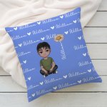 Personalised Cute Cartoon Character Heart Birth Flower Throw Pillow Cover with Name Home Decor Housewarming Birthday Gift for Family Friend