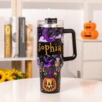 Personalisierte Boho Kürbis Geist Design 40oz Becher mit Namen Deckel und Strohhalm Geburtstag Halloween Geschenk für Familie