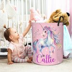 Personalised Fantasy Unicorn Name Large Toy Laundry Basket with Handle Waterproof Nursery Decoration Housewarming Gift for Kids