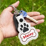 Personalized Dog Paw Bone Leather Keychain with Embroidery Name Bag Pet Waistcoat  Decoration Christmas Birthday Gift for Pet Lover