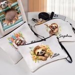 Personalized Cute Floral Sloth Name Makeup Bag with Wristband Birthday Gift for Women Sloth Lovers
