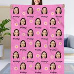 Personalized Multicolour Heart Flower Face Photo Soft Throw Blanket with Name Birthday Christmas Home Decor Gift for Family
