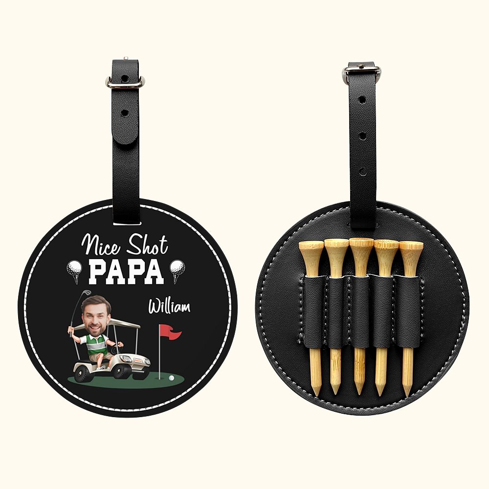 Porte tee de golf portable en cuir avec nom et boucle de ceinture Cadeau d'anniversaire Accessoires de sport Cadeau pour les amateurs de golf