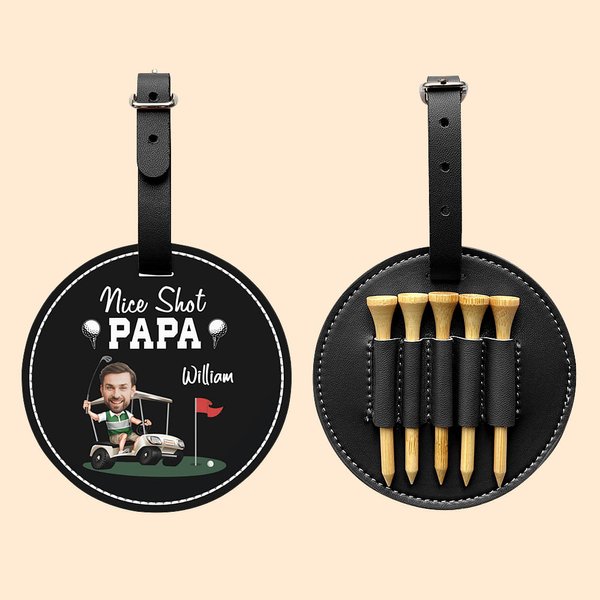 Henkilökohtainen Nice Shot Face Photo Kannettava nahkainen Golf Tee haltija nimellä ja vyönsolki Syntymäpäivä Urheilutarvikkeet Lahja Golf Loversille