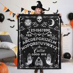 Personnalisé Sun Moon Skull Ouija Board Design Soft Throw Blanket with Name Gothic Style Home Decor Halloween Gift for Divination Enthusiasts (Cadeau 