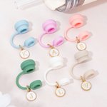 Personalised Minimalist Reusable Silicone Straw Topper with Initial Charm Accessory for Stanley Cup Birthday Travel Gift for Women