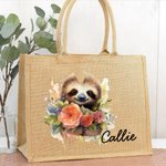 Bolsa de yute reutilizable con nombre para regalo de cumpleaños para mujeres amantes de los perezosos.