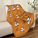 Personnalisé Highland Cow Ghost Wizard Hat Design Soft Throw Blanket with Name Home Decor Halloween Gift for Kids