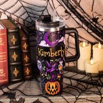 Personalisierte Boho Kürbis Geist Design 40oz Becher mit Namen Deckel und Strohhalm Geburtstag Halloween Geschenk für Familie