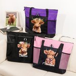 Personalized Highland Cow Large Name Tote Bag with Mesh Pocket Birthday Christmas Gift for Highland Cow Lovers