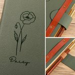 Cahier A5 en Cuir PU Personnalisé avec Nom et Fleur de Naissance Gravés Carnet avec Stylo en Bois Cadeau Anniversaire Noël pour Professeur Élève