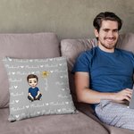 Personalised Cute Cartoon Character Heart Birth Flower Throw Pillow Cover with Name Home Decor Housewarming Birthday Gift for Family Friend