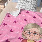 Personalized Cartoon Character Butterfly Name Blanket Christmas Birthday Gift for Grandma Mom
