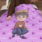 Personalized Cartoon Character Butterfly Name Blanket Christmas Birthday Gift for Grandma Mom