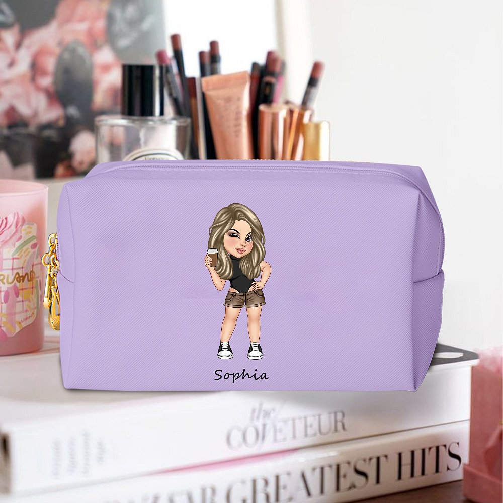 Sac de maquillage personnalisé en cuir PU Waterproof Y2K Cartoon Character Makeup Bag with Name Birthday Gift for Women