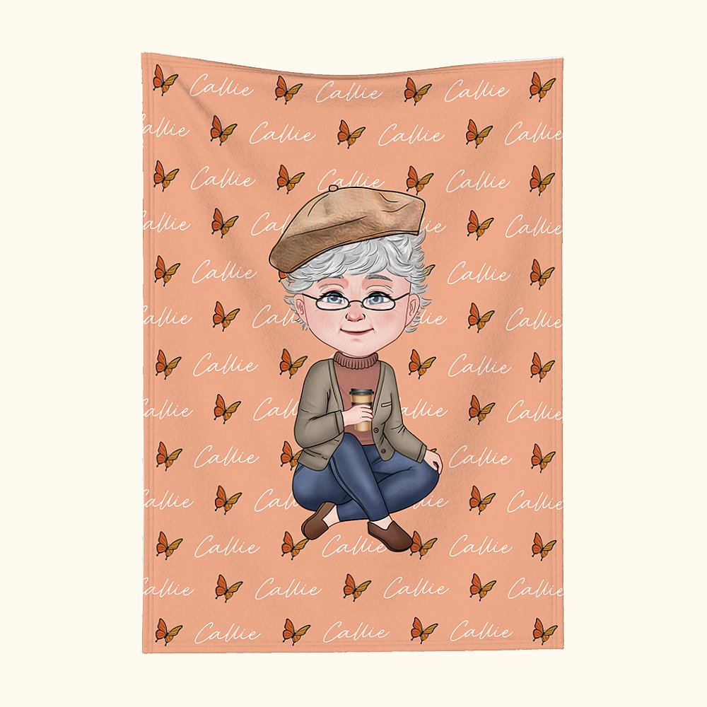 Personalized Cartoon Character Butterfly Name Blanket Christmas Birthday Gift for Grandma Mom