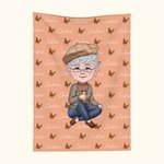 Personalized Cartoon Character Butterfly Name Blanket Christmas Birthday Gift for Grandma Mom