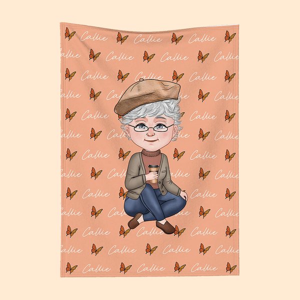 Personalised Cartoon Character Butterfly Name Blanket Christmas Birthday Gift for Grandma Mom