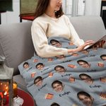 Personalized Multicolour Heart Flower Face Photo Soft Throw Blanket with Name Birthday Christmas Home Decor Gift for Family