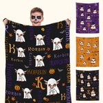 Personnalisé Highland Cow Ghost Wizard Hat Design Soft Throw Blanket with Name Home Decor Halloween Gift for Kids