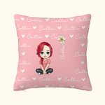Personalised Cute Cartoon Character Heart Birth Flower Throw Pillow Cover with Name Home Decor Housewarming Birthday Gift for Family Friend