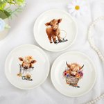 Personalized Watercolour Floral Highland Cow Ceramic Trinket Jewellery Dish with Name Wedding Bridal Shower Gift for Women Highland Cow Lovers