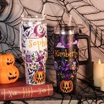 Personalisierte Boho Kürbis Geist Design 40oz Becher mit Namen Deckel und Strohhalm Geburtstag Halloween Geschenk für Familie