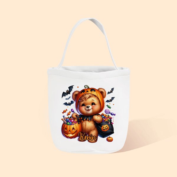 Personalised Watercolour Pumpkin Wizard Animal Reusable Sweets Basket with Name Halloween Trick or Treat Activity Gift for Boys Girls