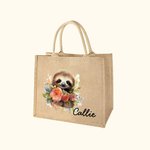 Bolsa de yute reutilizable con nombre para regalo de cumpleaños para mujeres amantes de los perezosos.