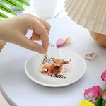Personalized Watercolour Floral Highland Cow Ceramic Trinket Jewellery Dish with Name Wedding Bridal Shower Gift for Women Highland Cow Lovers
