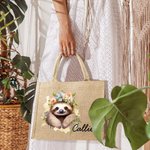 Bolsa de yute reutilizable con nombre para regalo de cumpleaños para mujeres amantes de los perezosos.