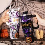 Personalisierte Boho Kürbis Geist Design 40oz Becher mit Namen Deckel und Strohhalm Geburtstag Halloween Geschenk für Familie