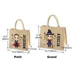 Sac à Main en Jute Personnalisé avec Nom et Personnage d'Enfant Style Vampire Cadeau Halloween pour Fille Garçon