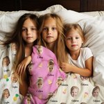 Personalized Multicolour Heart Flower Face Photo Soft Throw Blanket with Name Birthday Christmas Home Decor Gift for Family
