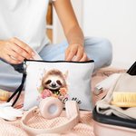 Personalized Cute Floral Sloth Name Makeup Bag with Wristband Birthday Gift for Women Sloth Lovers