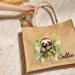 Bolsa de yute reutilizable con nombre para regalo de cumpleaños para mujeres amantes de los perezosos.