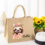 Bolsa de yute reutilizable con nombre para regalo de cumpleaños para mujeres amantes de los perezosos.