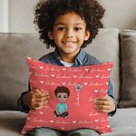Personalised Cute Cartoon Character Heart Birth Flower Throw Pillow Cover with Name Home Decor Housewarming Birthday Gift for Family Friend