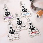 Personalized Dog Paw Bone Leather Keychain with Embroidery Name Bag Pet Waistcoat  Decoration Christmas Birthday Gift for Pet Lover