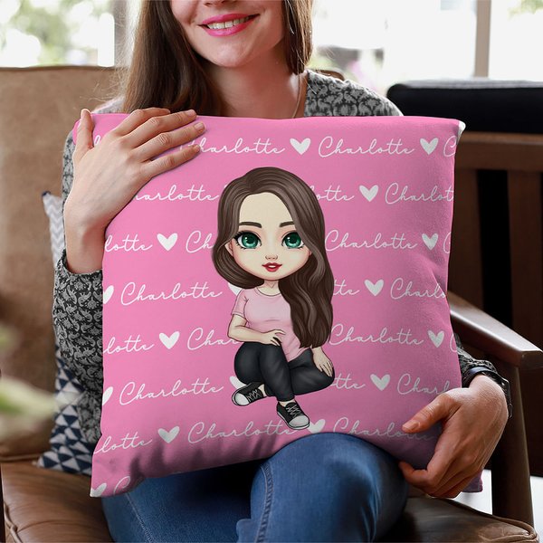 Personalizado lindo personaje de dibujos animados suave doble cara impresa funda de almohada con nombre decoración del hogar cumpleaños regalo de Navi