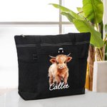 Personalized Highland Cow Large Name Tote Bag with Mesh Pocket Birthday Christmas Gift for Highland Cow Lovers