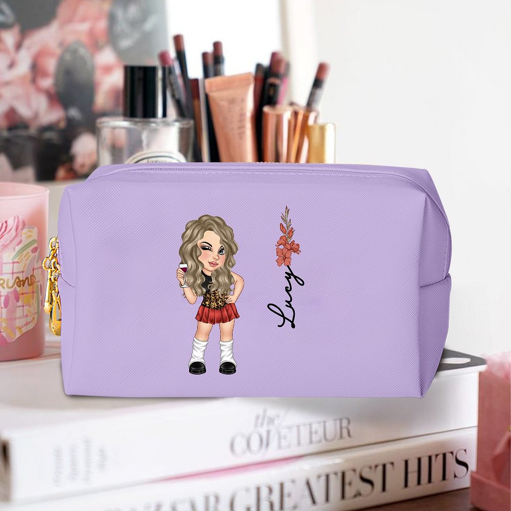 Personnalisé Y2K Style Cartoon Character Birth Flower PU Leather Makeup