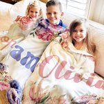 Personalised Colorful Flowers Soft Cozy Throw Blanket with Name Floral Home Decor Birthday Gift for Women Girls
