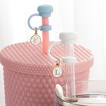 Personalised Minimalist Reusable Silicone Straw Topper with Initial Charm Accessory for Stanley Cup Birthday Travel Gift for Women