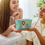 Personnalisé Y2K Style Cartoon Character Birth Flower PU Leather Makeup Pouch Bag with Name Travel Accessory Birthday Gift for Women