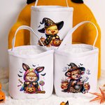 Personalized Watercolour Pumpkin Wizard Animal Reusable Sweets Basket with Name Halloween Trick or Treat Activity Gift for Boys Girls